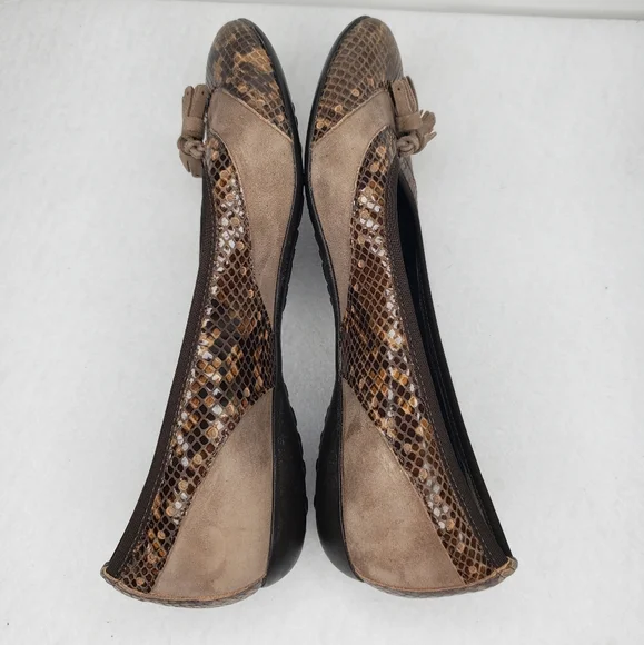 Sesto Meucci Tasseled Brown Leather & Suede Snake Embossed Slip On Flats Sz 8M. - Picture 6 of 10